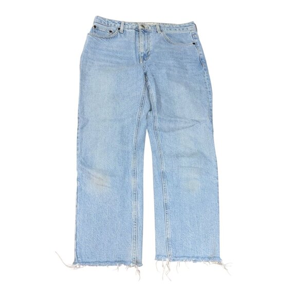 Denim - Top Shop 28/30 Straight Light Wash Raw Hem Denim Jeans